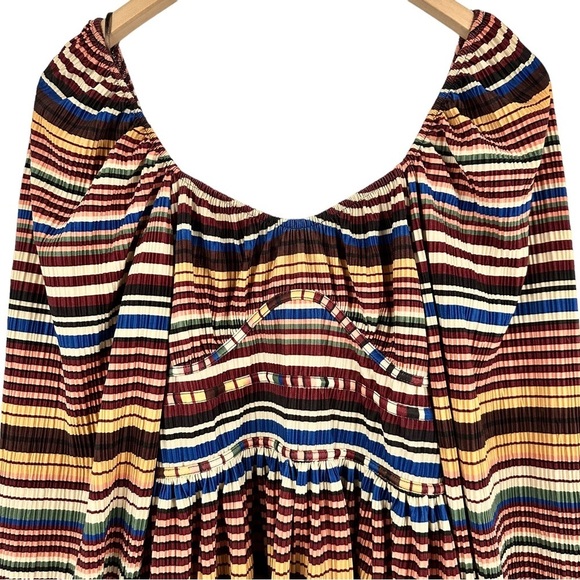 ZARA Multicolor Stripe Pleated Long Balloon Sleeve Dress - Picture 7 of 14